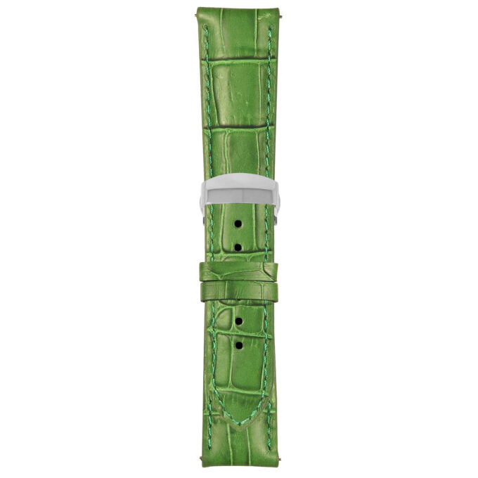 Green Mens Crocodile Embossed Strap with Deployant Polished Silver Clasp