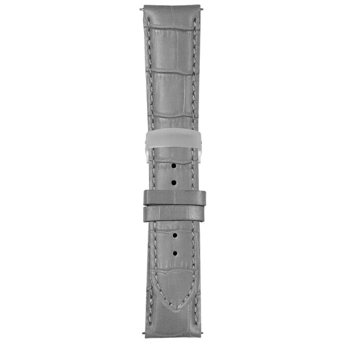 Grey Mens Crocodile Embossed Strap with Deployant Brush Silver Clasp