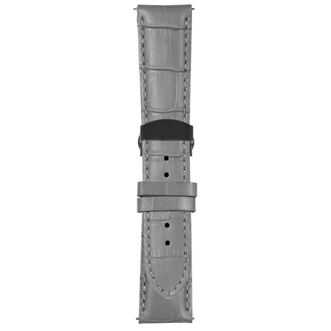 Grey Mens Crocodile Embossed Strap with Deployant Matte Black Clasp