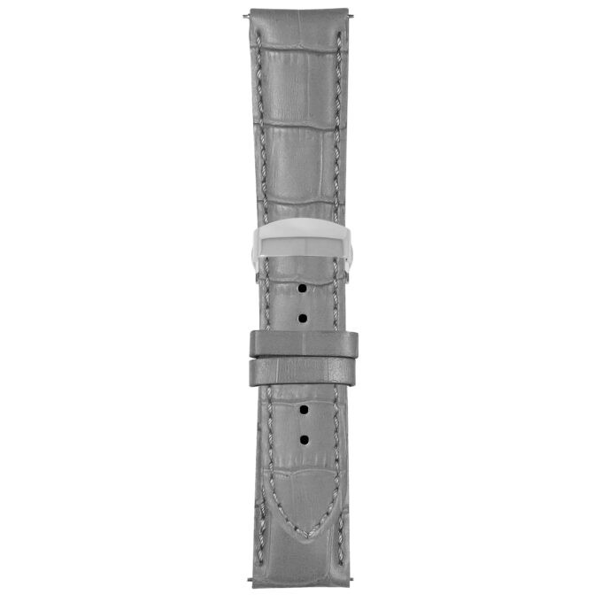 Grey Mens Crocodile Embossed Strap with Deployant Polished Silver Clasp