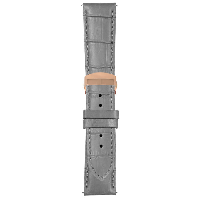 Grey Mens Crocodile Embossed Strap with Deployant Rose Gold Clasp