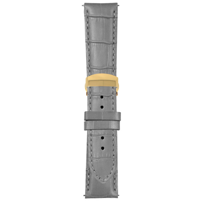 Grey Mens Crocodile Embossed Strap with Deployant Yellow Gold Clasp