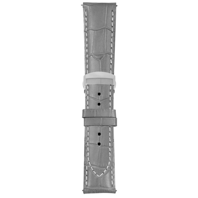 Grey and White Mens Crocodile Embossed Strap with Deployant Polished Silver Clasp