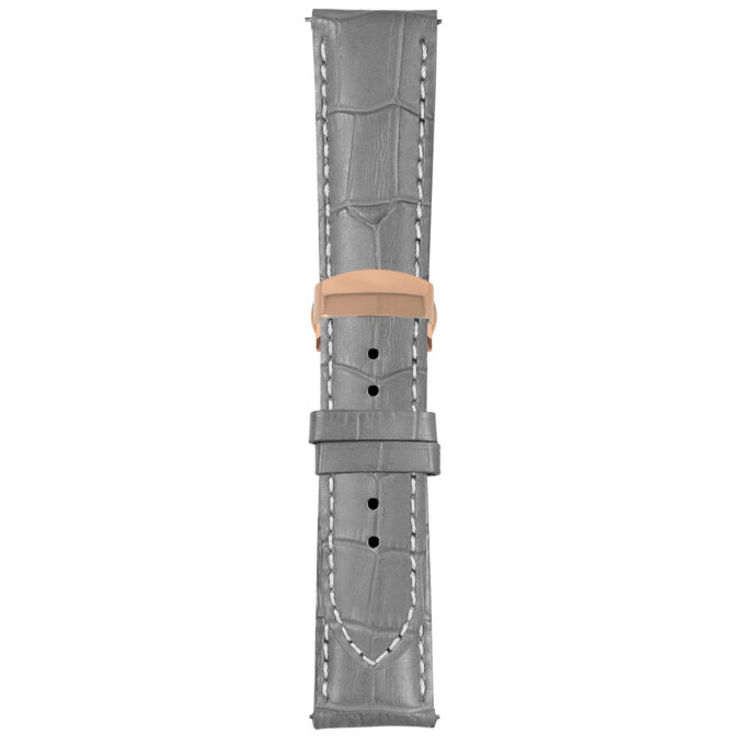 Grey and White Mens Crocodile Embossed Strap with Deployant Rose Gold Clasp