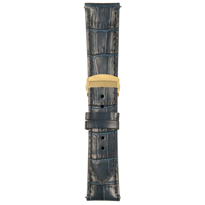 Midnight Blue Mens Crocodile Embossed Strap with Deployant Yellow Gold Clasp