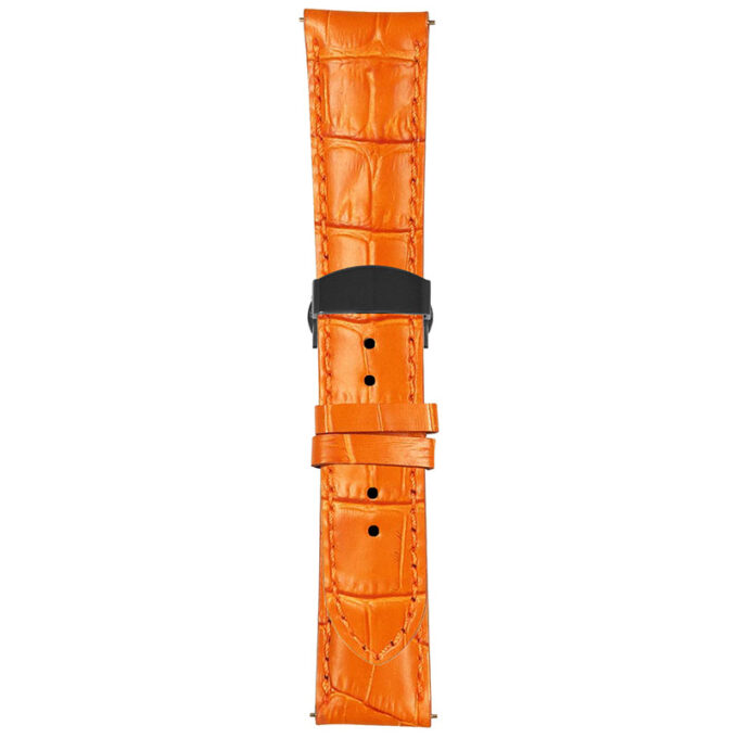 Orange Mens Crocodile Embossed Strap with Deployant Matte Black Clasp