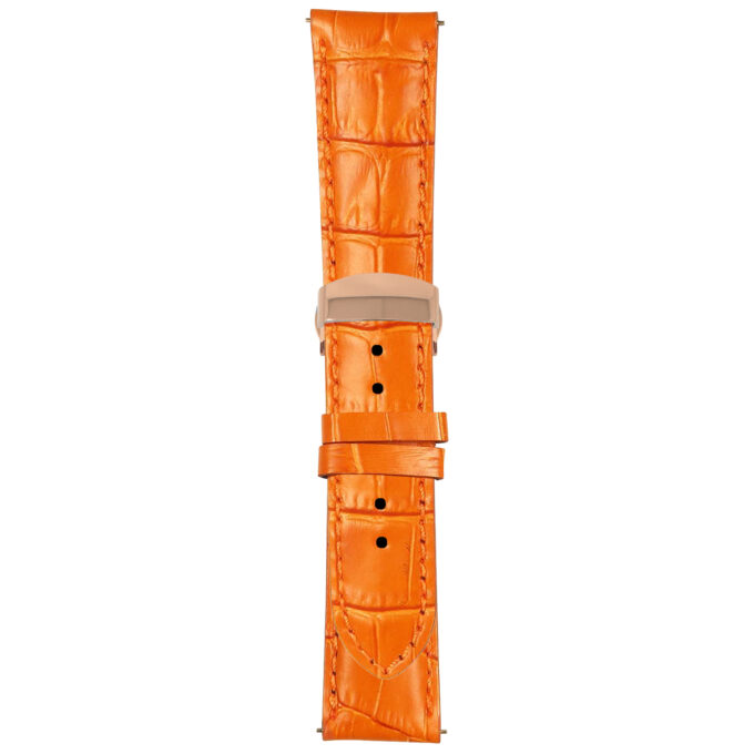 Orange Mens Crocodile Embossed Strap with Deployant Rose Gold Clasp