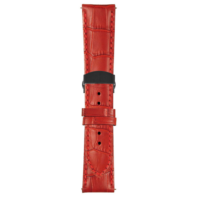 Red Mens Crocodile Embossed Strap with Deployant Matte Black Clasp