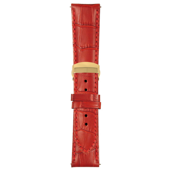 Red Mens Crocodile Embossed Strap with Deployant Yellow Gold Clasp