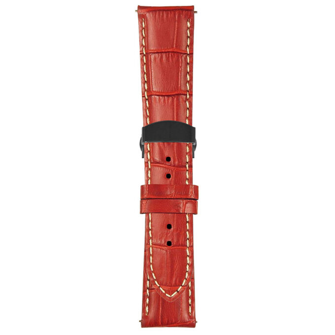 Red and White Mens Crocodile Embossed Strap with Deployant Matte Black Clasp