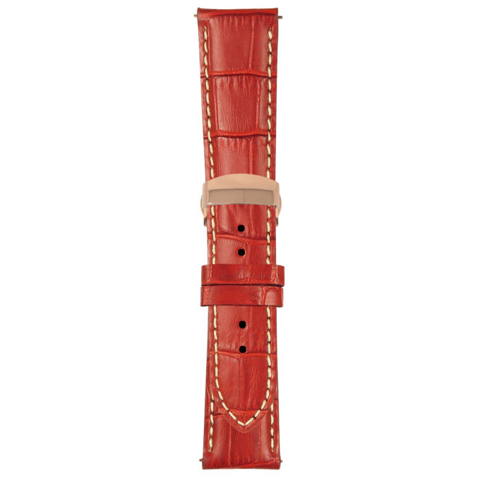 Red and White Mens Crocodile Embossed Strap with Deployant Rose Gold Clasp