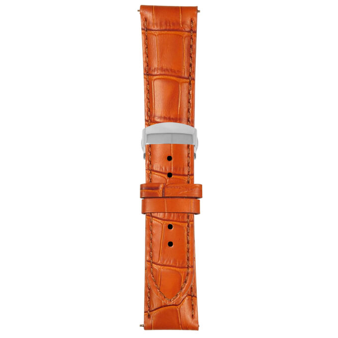 Tan Mens Crocodile Embossed Strap with Deployant Polished Silver Clasp