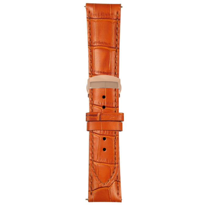 Tan Mens Crocodile Embossed Strap with Deployant Rose Gold Clasp