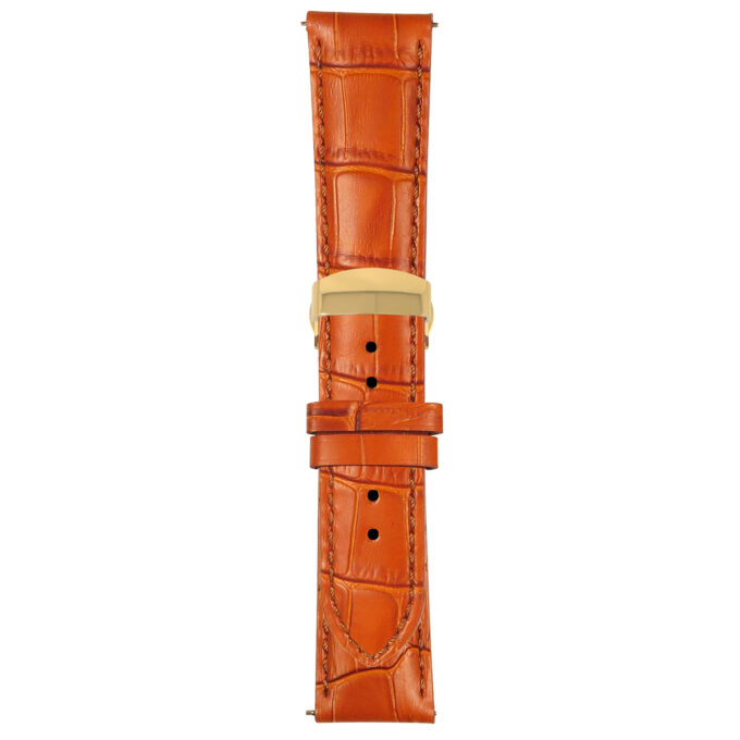 Tan Mens Crocodile Embossed Strap with Deployant Yellow Gold Clasp