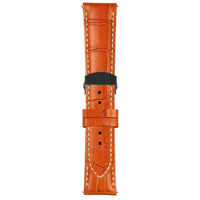 Tan and White Mens Crocodile Embossed Strap with Deployant Matte Black Clasp