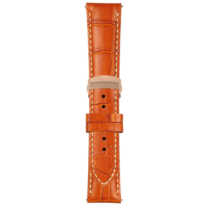 Tan and White Mens Crocodile Embossed Strap with Deployant Rose Gold Clasp