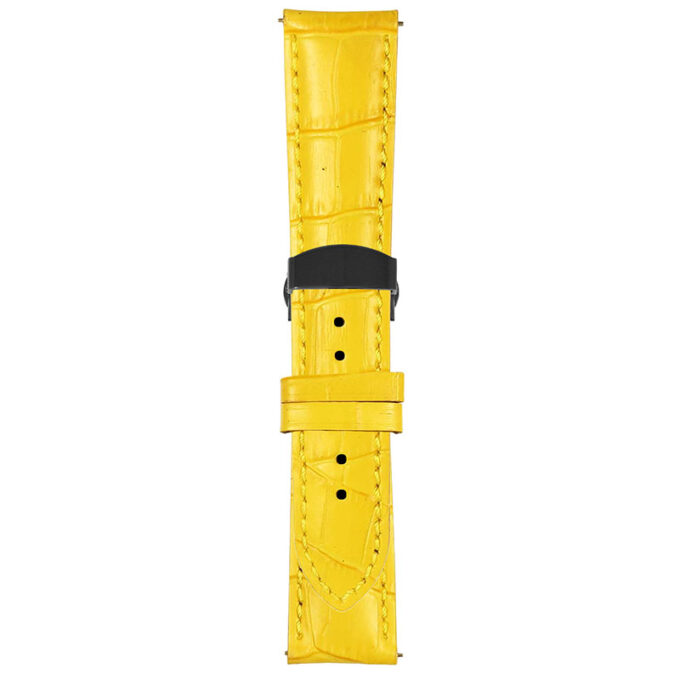 Yellow Mens Crocodile Embossed Strap with Deployant Matte Black Clasp