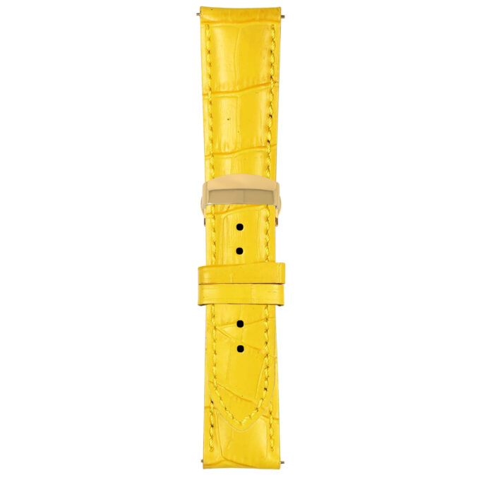 Yellow Mens Crocodile Embossed Strap with Deployant Yellow Gold Clasp