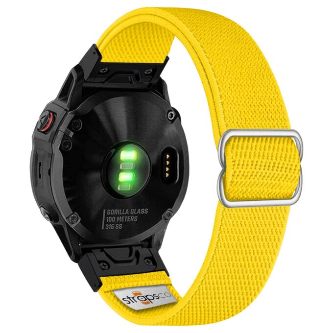 ny100.10.mb Back Yellow StrapsCo Nylon Stretch Watch Band Strap For Garmin QuickFit Devices