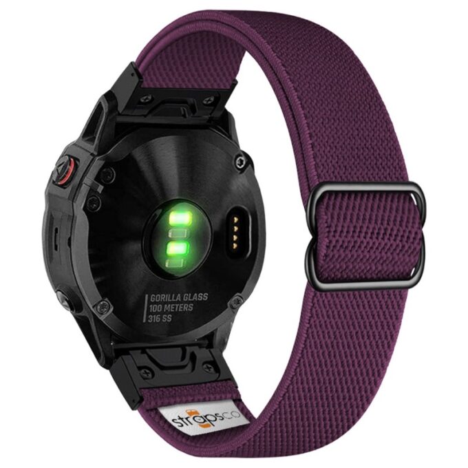 ny100.18.mb Back Dark Purple StrapsCo Nylon Stretch Watch Band Strap For Garmin QuickFit Devices