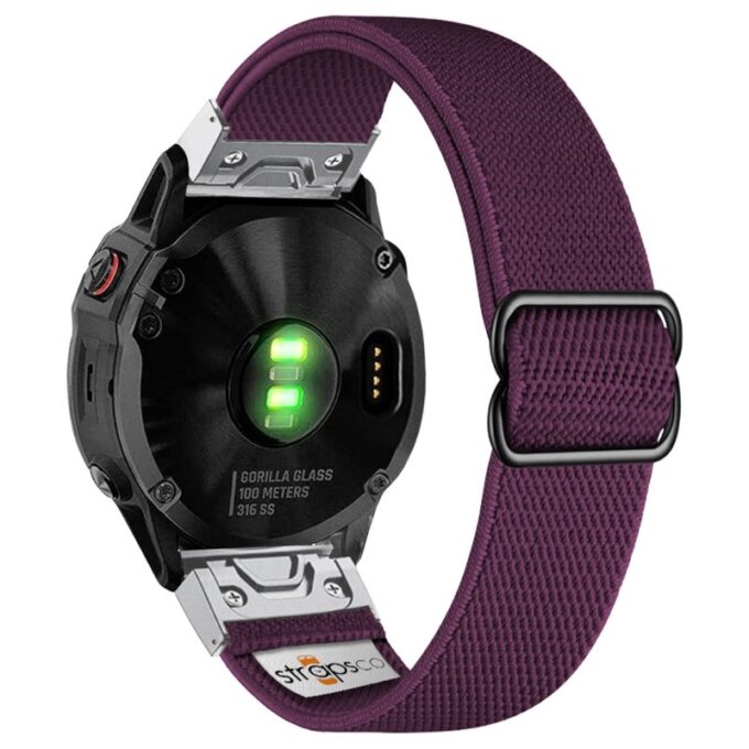 ny100.18.ss Back Dark Purple StrapsCo Nylon Stretch Watch Band Strap For Garmin QuickFit Devices