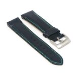 skt.l4.1.11 Angle Black & Green DASSARI Fitted Stitched Leather Watch Band Strap For Seiko Turtle 22mm