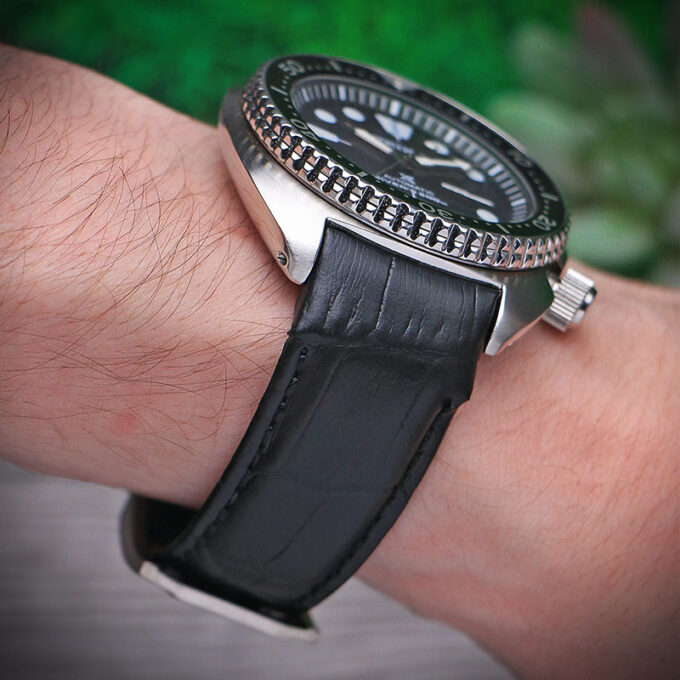 skt.l8 Lifestyle DASSARI Fitted Crocodile Embossed Leather Watch Band Strap For Seiko Turtle 22mm