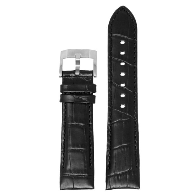 skt.l8.1 Up Black DASSARI Fitted Crocodile Embossed Leather Watch Band Strap For Seiko Turtle 22mm