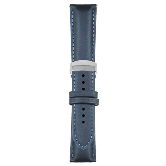 Dark Blue and Blue Classic Men's Strap with Deployant Polished Silver Clasp