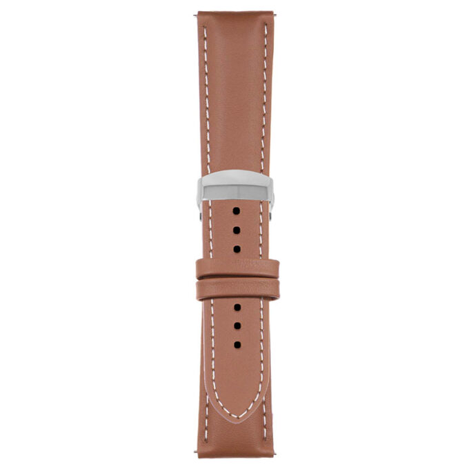 Tan and White Classic Men's Strap with Deployant Polished Silver Clasp