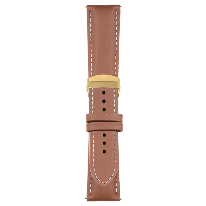 Tan and White Classic Men's Strap with Deployant Yellow Gold Clasp