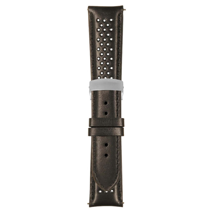 Black Perforated Rally Strap with Deployant Brushed Silver Clasp