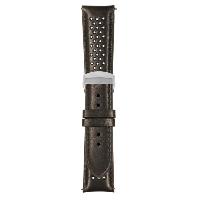 Black Perforated Rally Strap with Deployant Polished Silver Clasp