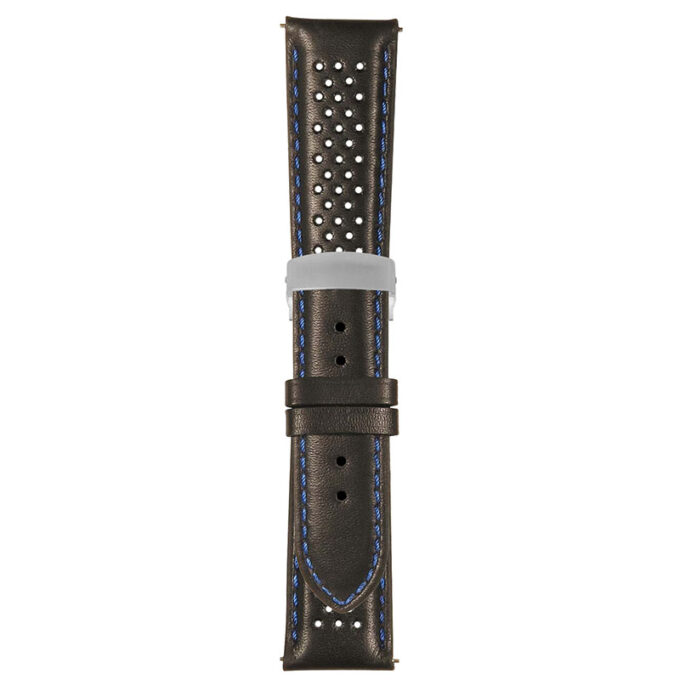 Black and Blue Perforated Rally Strap with Deployant Brushed Silver Clasp