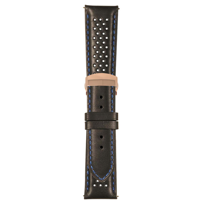 Black and Blue Perforated Rally Strap with Deployant Rose Gold Clasp