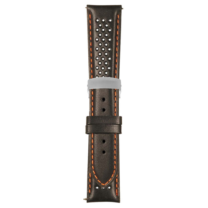 Black and Orange Perforated Rally Strap with Deployant Brushed Silver Clasp