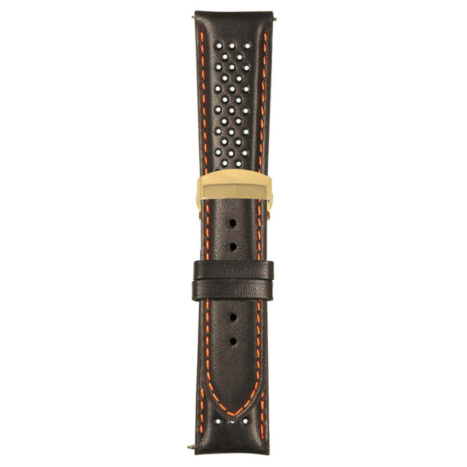 Black and Orange Perforated Rally Strap with Deployant Yellow Gold Clasp