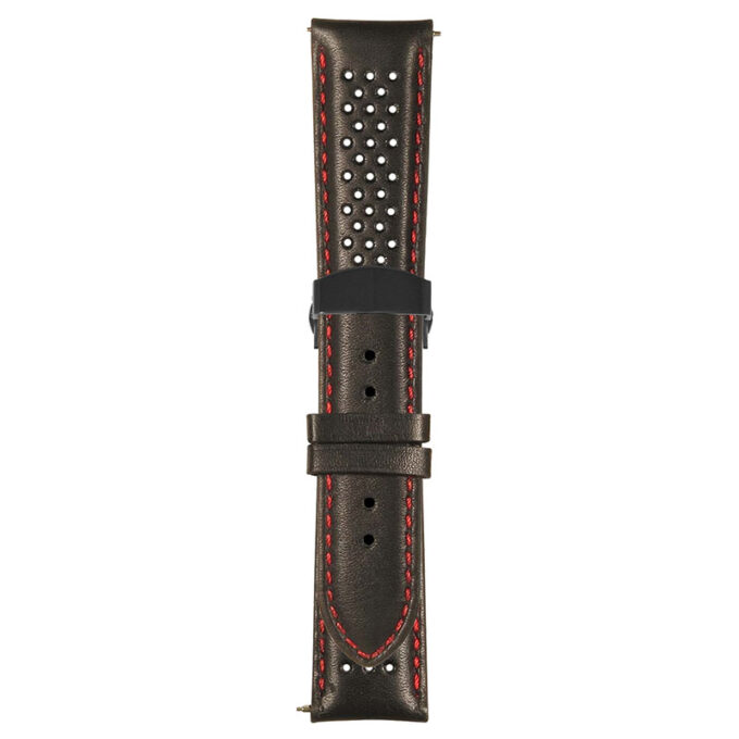 Black and Red Perforated Rally Strap with Deployant Matte Black Clasp