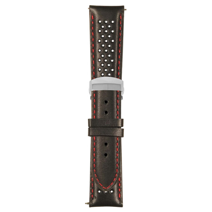 Black and Red Perforated Rally Strap with Deployant Polished Silver Clasp