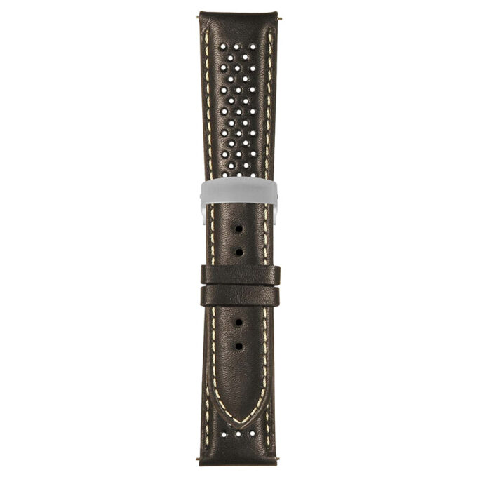 Black and White Perforated Rally Strap with Deployant Brushed Silver Clasp