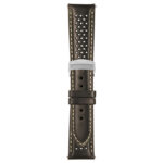 Black and White Perforated Rally Strap with Deployant Polished Silver Clasp