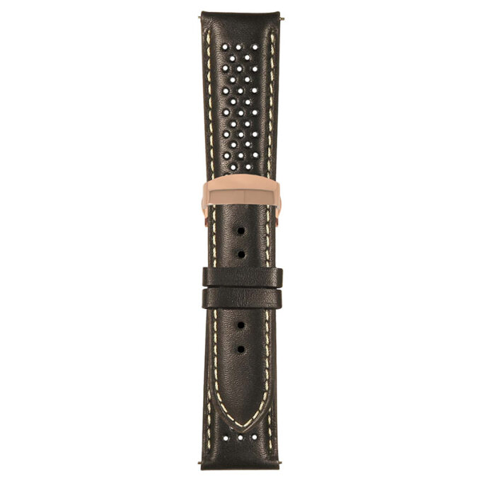 Black and White Perforated Rally Strap with Deployant Rose Gold Clasp