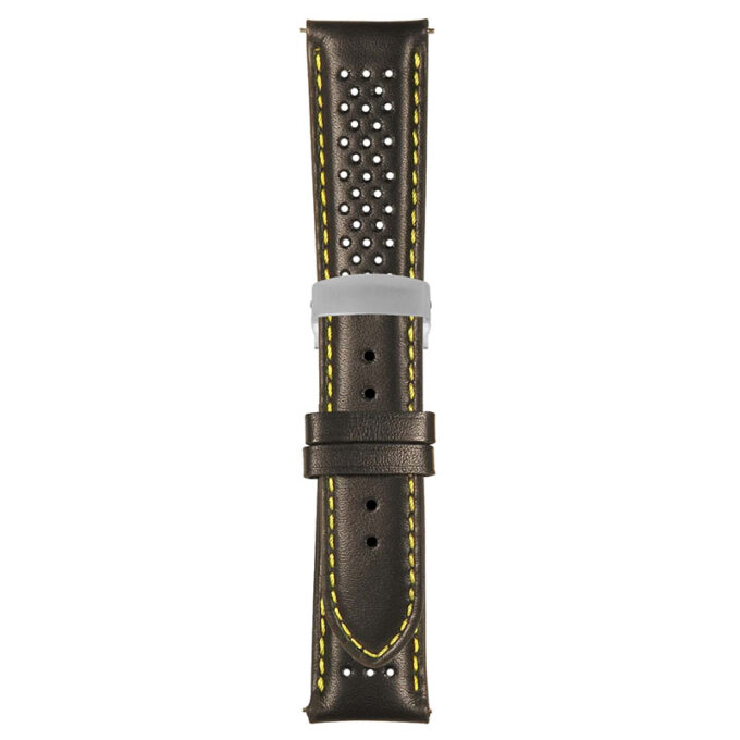 Black and Yellow Perforated Rally Strap with Deployant Brushed Silver Clasp