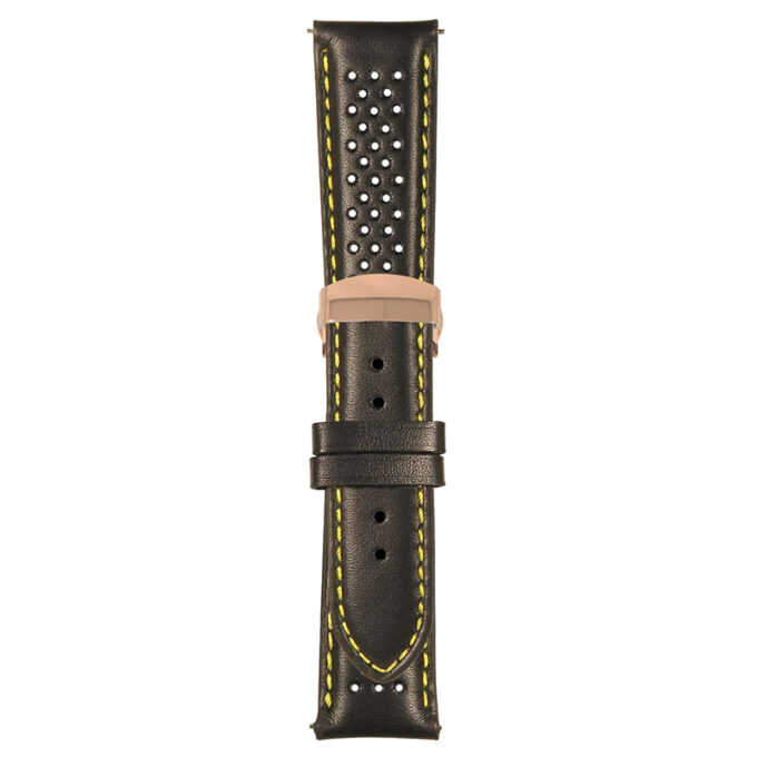 Black and Yellow Perforated Rally Strap with Deployant Rose Gold Clasp