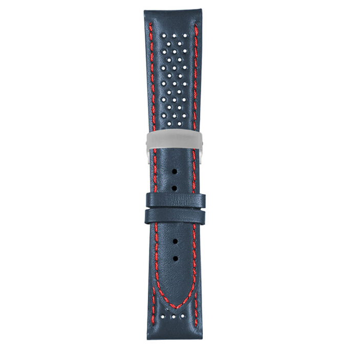 Blue and Red Perforated Rally Strap with Deployant Brushed Silver Clasp