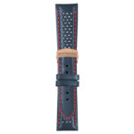 Blue and Red Perforated Rally Strap with Deployant Rose Gold Clasp