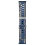 Blue and White Perforated Rally Strap with Deployant Brushed Silver Clasp