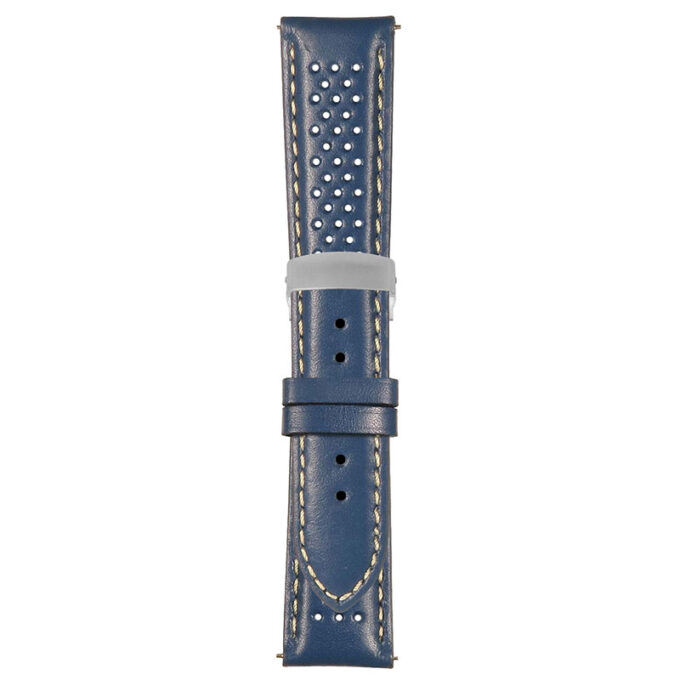 Blue and White Perforated Rally Strap with Deployant Brushed Silver Clasp