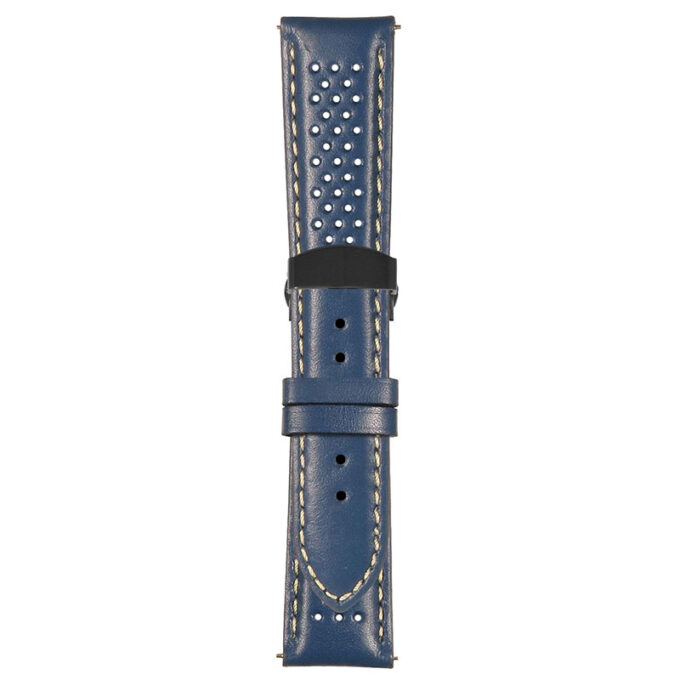 Blue and White Perforated Rally Strap with Deployant Matte Black Clasp