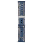 Blue and White Perforated Rally Strap with Deployant Polished Silver Clasp